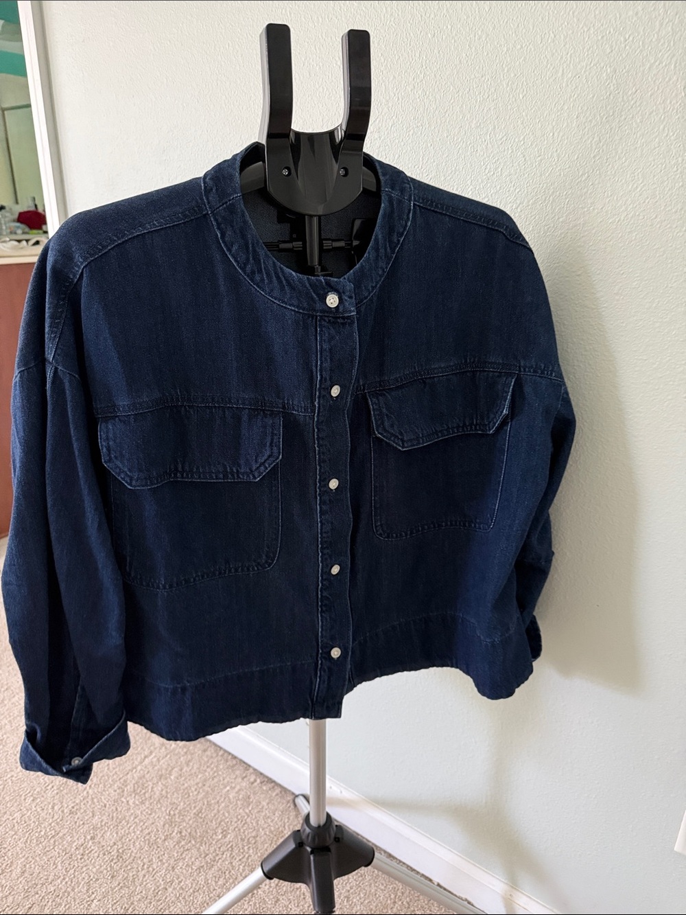 Scoop Denim Dark Blue Cropped Oversized Button-Down Size Medium NWOT - Picture 3 of 10